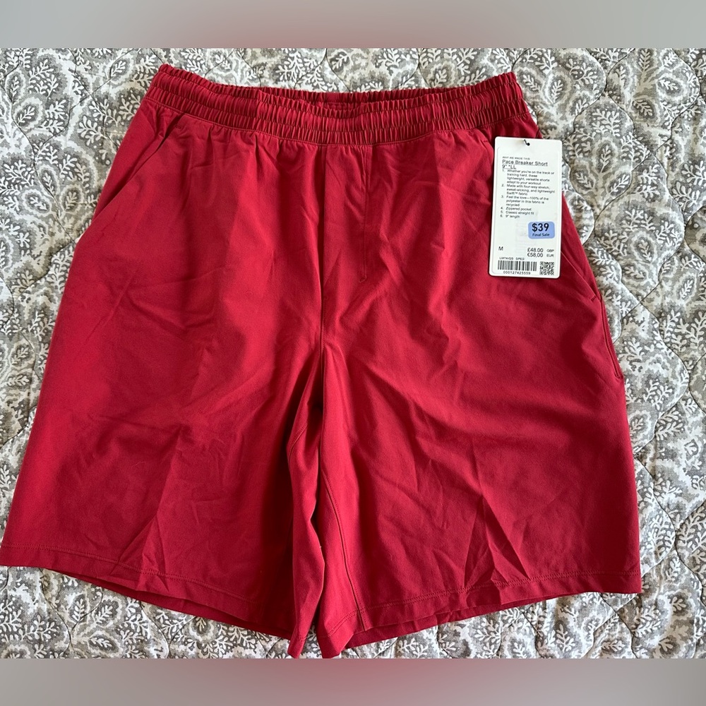 Men’s red lululemon pace breaker shorts